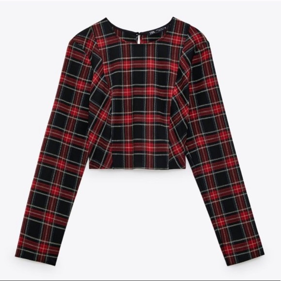 ❤️ ZARA RED BLACK PLAID LONG SLEEVE CROP TOP! - Picture 12 of 13